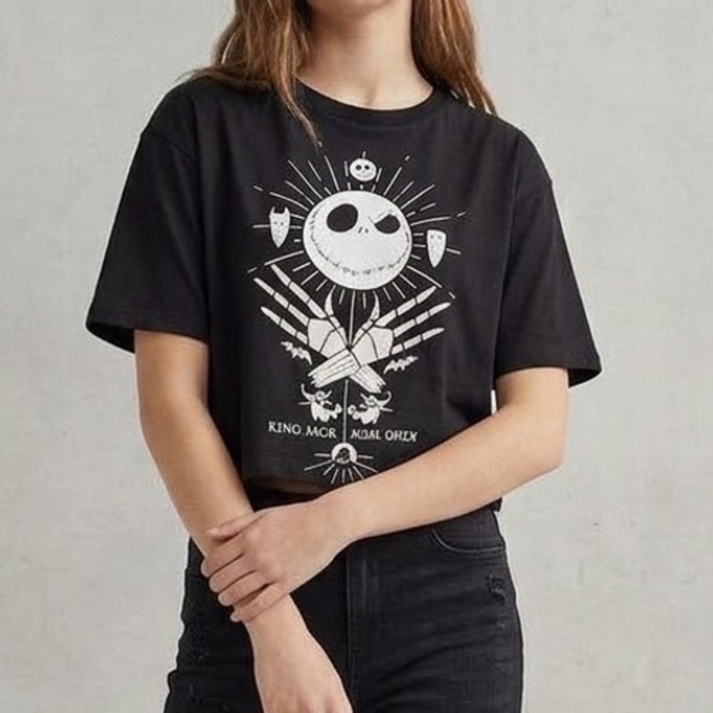 H&M Jack Skellington Shirt Youth 12/14 Black Graphic Tee Nightmare Before Xmas